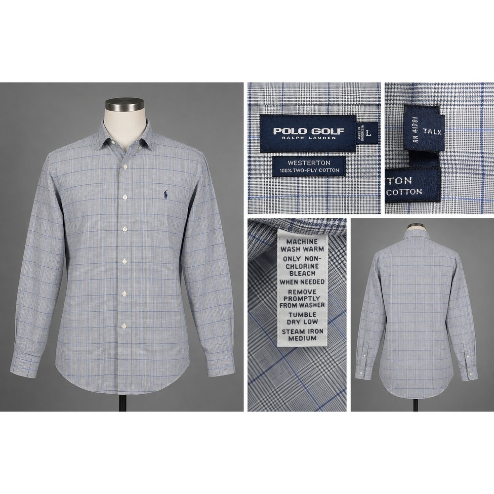 Polo Golf Ralph Lauren Westerton Blue Plaid Button Up Shirt Men's L 100% Cotton
